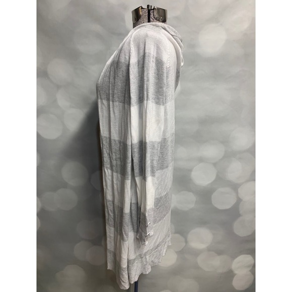 RED grey white striped long lightweight open large cardigan button sleeve detail - Picture 4 of 7